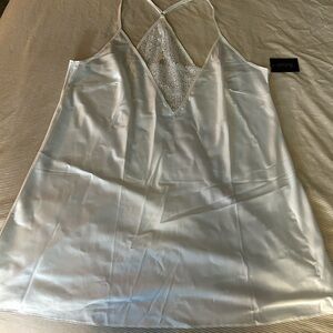 Frederick's of Hollywood Satin Chemise with Lace - White